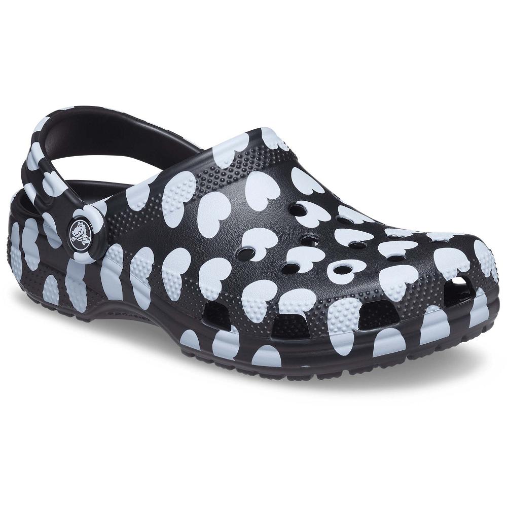 Sabots Crocs Classiche Heart Print Noir Blanche Homme | WWQ-5122331