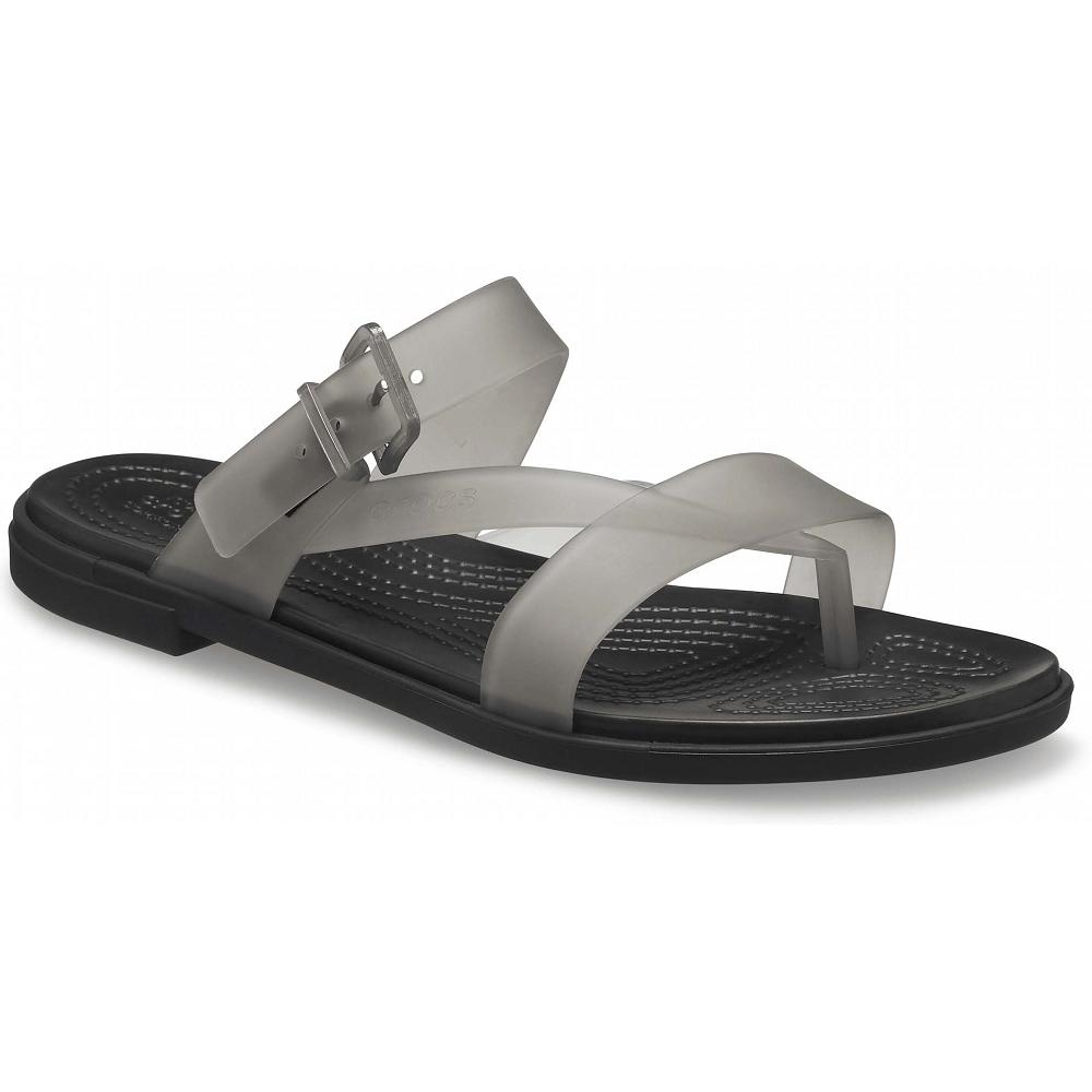 Tong Crocs Tulum Translucent Embout Post Noir Femme | HZT-7055428