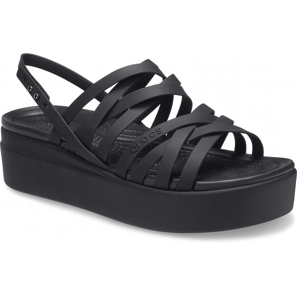 Sabots Plateforme Crocs Brooklyn Lanières Low Wedge Noir Femme | BVZ-0777232