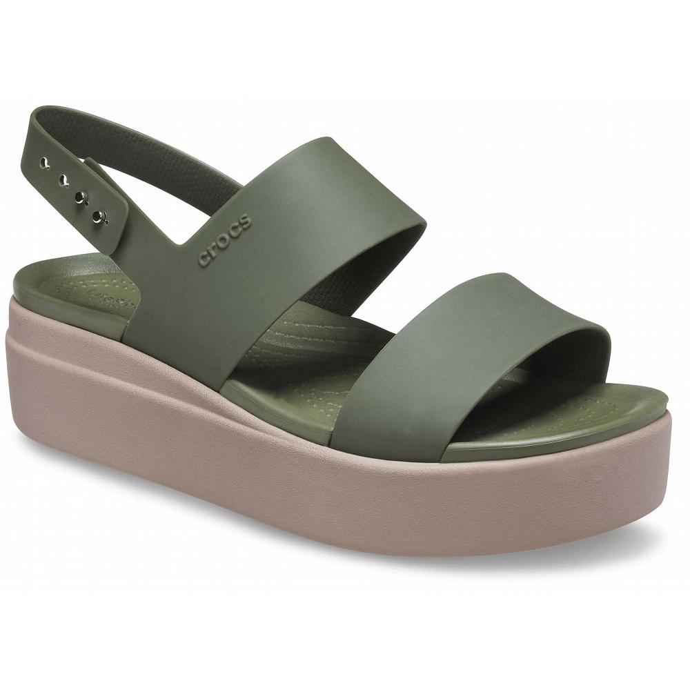 Sabots Plateforme Crocs Brooklyn Low Wedge Vert Olive Femme | WNZ-5304964