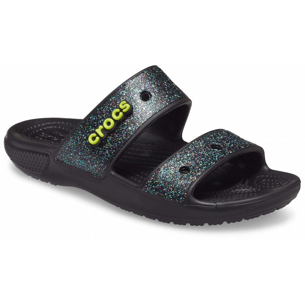 Sandales Crocs Classiche Glitter Noir Femme | RYM-8048874